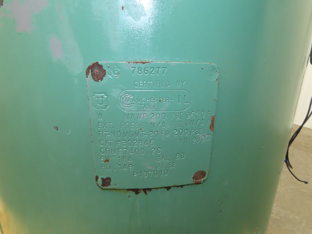 Dayton Compressed Air Receiver Tank 80 Gal 200 PSI Vertical Pneumatic Compressor