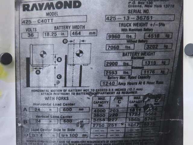 Raymond P48LD001 Forklift Hydraulic Motor 48V & Pump Off 425-C40TT