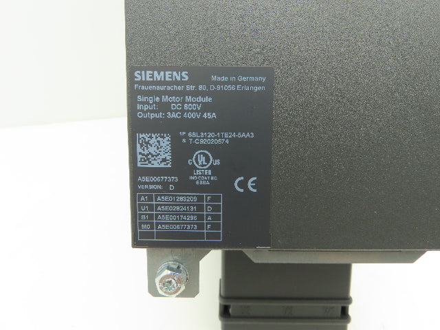 Siemens 6SL3120-1TE24-5AA3 Sinamics Servo Drive Single Motor Module 400V 45A