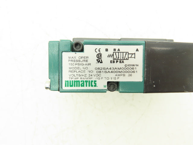 Numatics 082SA43AM000061 Pneumatic Solenoid Valve 24 VDC 150 PSIG W Manifold