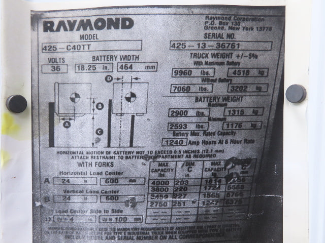 Raymond 1071691/007 Forklift Hydraulic Manifold Block Removed From 425-C40TT