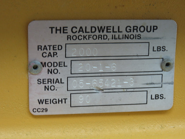 Caldwell 20-1-6 2000Lb 1 Ton Rigging Lifting Beam 48-72" Spread Low Headroom