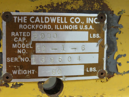 Caldwell 20-1-6 2000Lb 1 Ton Rigging Lifting Beam 30-72" Spread Low Headroom