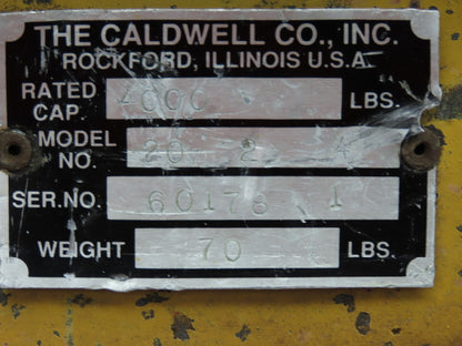 Caldwell 20-2-4 4000 Lb 2 Ton Rigging Lifting Beam 48" Adj Spread Dual Sling