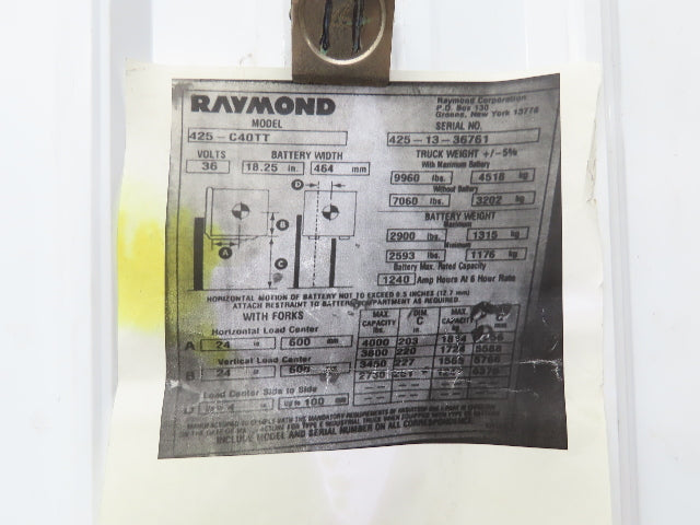 Raymond 1068430/011 Forklift Mast 250" 3-Stage Tilt Class 2 4000lbs Cap 425C40TT