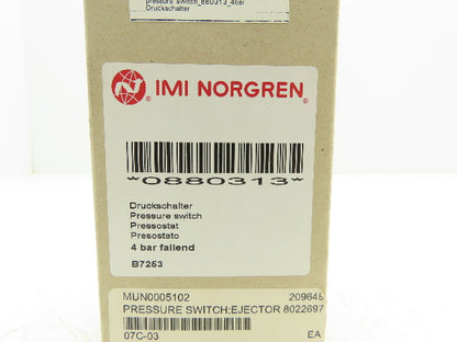 Norgren 0880313 Pressure Switch Monitors Gas/Air 1/2" Port Size 9-120 PSI Preset