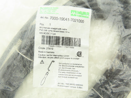 Murr Elektronik 7000-19041-7021000 12-Pin M12 Female Straight Cable 10m Length