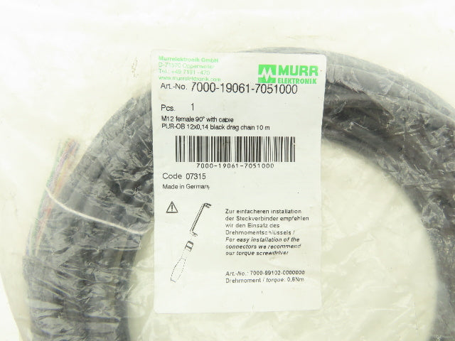 Murr Elektronik 7000-19061-7051000 12-Pin M12 Female 90° w/Cable 10m Length