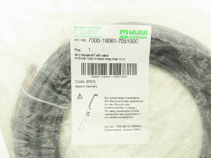 Murr Elektronik 7000-19061-7051000 12-Pin M12 Female 90° w/Cable 10m Length