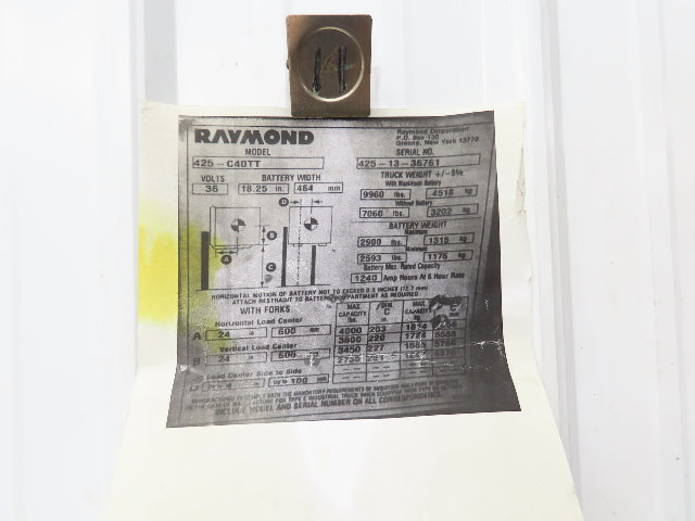 Raymond Forklift Operator Center Plastic Cover Removed From 425-C40TT