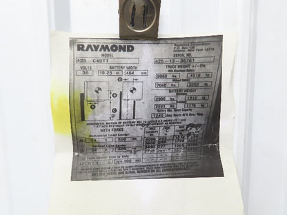 Raymond Forklift Upper Front Hood Assembly Removed From 425-C40TT