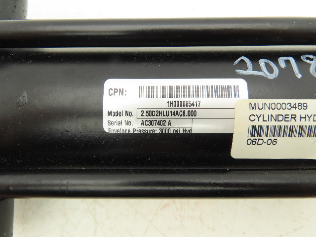 Parker Pneumatic Cylinder 2.5" Bore 6" Stroke 3000 PSI 1" Rod 3/4"-16 Trunnion