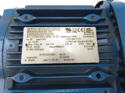 Sew Eurodrive DRP90M4/FG/TH/2W AC Motor 1Hp 1750 RPM 230/460V 3PH 90M Metric