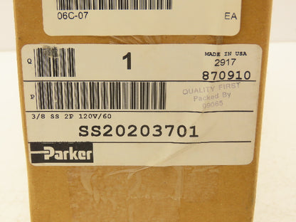 Parker SS20203701 Pneumatic Solenoid Valve 5 Port 3/8"NPT 150 PSIG 120V 50/60 Hz