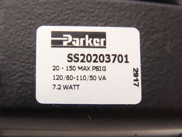 Parker SS20203701 Pneumatic Solenoid Valve 5 Port 3/8"NPT 150 PSIG 120V 50/60 Hz