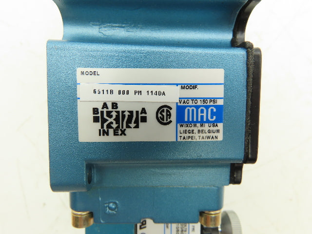 MAC 6511B-000-PM-114DA Pneumatic Solenoid Valve 4-Way 150PSI 110-120V 50/60Hz