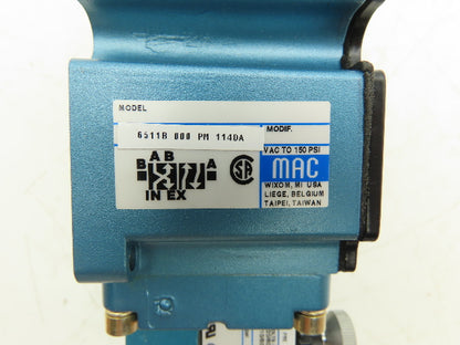 MAC 6511B-000-PM-114DA Pneumatic Solenoid Valve 4-Way 150PSI 110-120V 50/60Hz