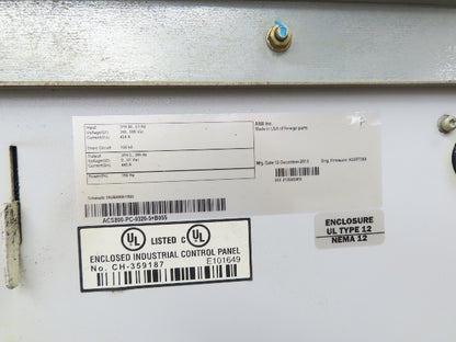 ABB ACS800-PC-0320-5+B055 VFD Variable Speed AC Drive 350Hp 480V 3Ph Cabinet