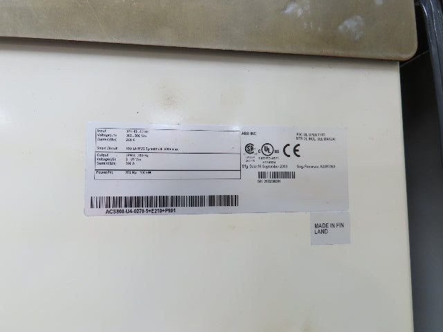 ABB ACS800-U4-0270-5+E210+P901 VFD Variable Speed AC Drive 250Hp 480V 3Ph