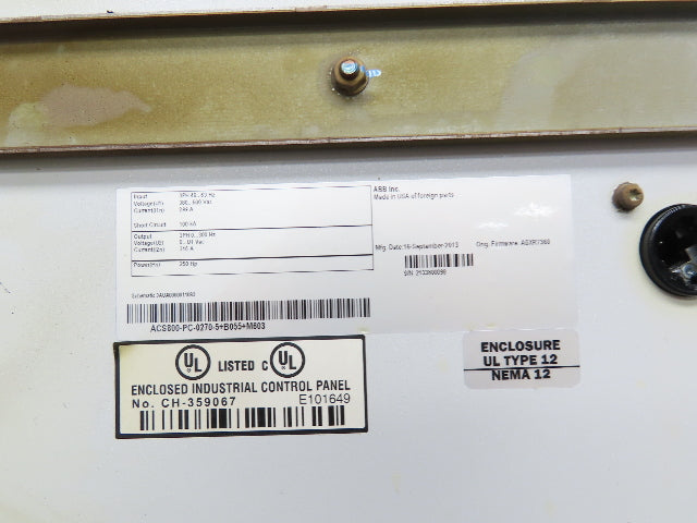 ABB ACS800-U4-0270-5+E210+P901 VFD Variable Speed AC Drive 250Hp 480V 3Ph
