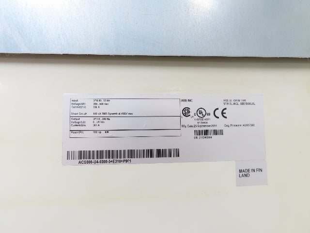 ABB ACS800-U4-0300-5+E210+P901 VFD Variable Speed AC Drive 300Hp 480V 3Ph