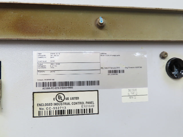 ABB ACS800-U4-0270-5+E210+P901 VFD Variable Speed Motor Drive 250Hp 480V 3Ph