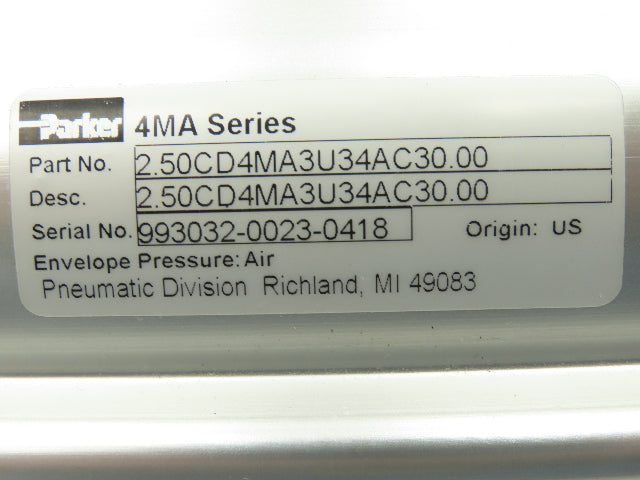 Parker 2.50CD4MA3U34AC30.00 Pneumatic Cylinder 2.5" Bore x 30" Stroke 250 PSIG