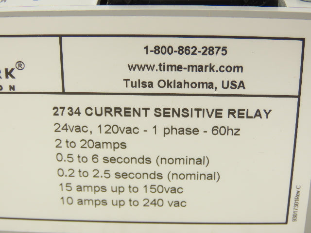 Time Mark 2734 Current Sensitive Relay Monitor 24/120 VAC Programable Delay