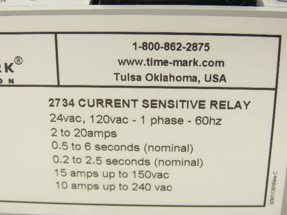 Time Mark 2734 Current Sensitive Relay Monitor 24/120 VAC Programable Delay
