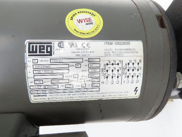 Weg 5018ES3EB56CFL Gearmotor 60:1 Ratio 29rpm .5Hp 230/460V 3PH 56C Hollow Shaft