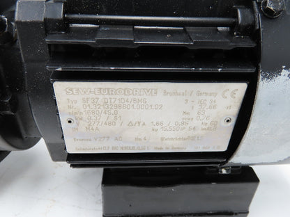 Sew Eurodrive SF37 DT71D4/BMG Gearmotor 37.6 Ratio 45rpm .37kw 277/480V 3PH