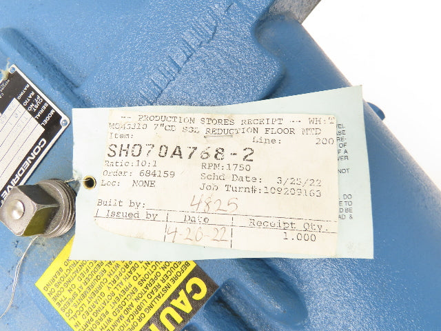 Cone Drive SHO70A768-2 Worm Gearbox 10:1 Reducer 25Hp 175 RPM 4.43" Hollow Shaft