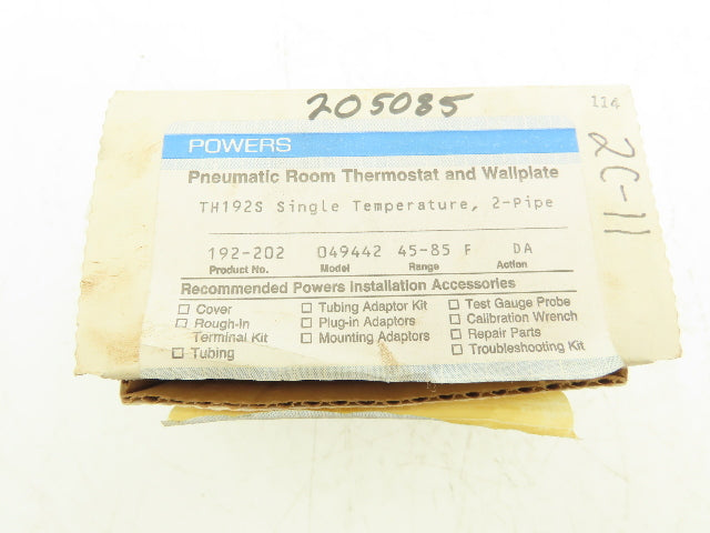 Powers TH192S Single Temperature Room Thermostat w/Wall Plate & Cover 30 PSI Max