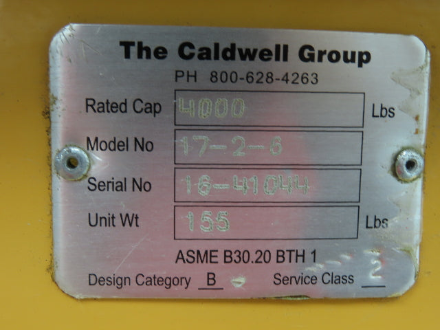 Caldwell 17-2-6 4000Lb 2 Ton Rigging Lifting Beam 36"-72" Spread Adjustable