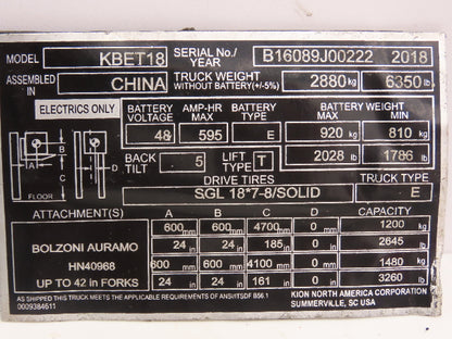 Baoli Electric Forklift Lighting Switch Control Selector Off  KBET18