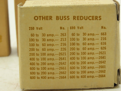 Bussmann 616 Reducer 100 to 60A 600v 2/Box Lot of 4 Boxes
