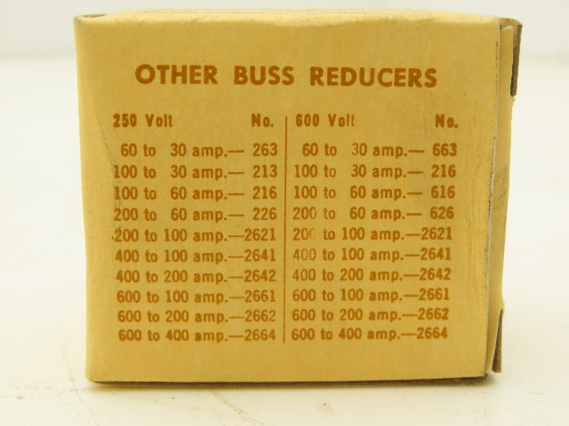 Bussmann 616 Reducer 100 to 60A 600v 2/Box Lot of 5 Boxes