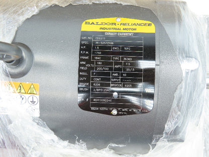 Baldor CD6215 DC Motor 180V Arm 200/100V Field 1.5Hp 7.5A 1750 RPM 184C 3636D