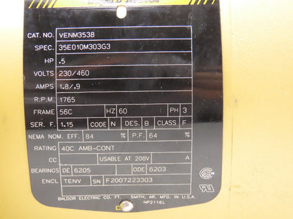 Baldor VENM3538 Super-E AC Motor 1/2Hp 1765 RPM 230/460V 3PH 56C TENV