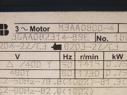 ABB 3GAADB2314-BSE AC Motor .75kw 1730 RPM 230/480V 3PH IEC 80 Metric Frame