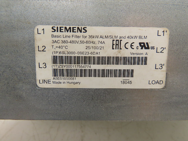 Siemens 6SL3000-0BE23-6DA1 Basic Line Filter Module 380-480V 3Ph 50/60Hz Input
