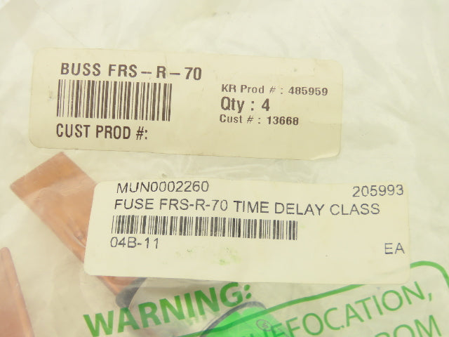Bussmann FRS-R-70 Fusetron Dual Element Time Delay Fuse 70A 600V Lot of 4