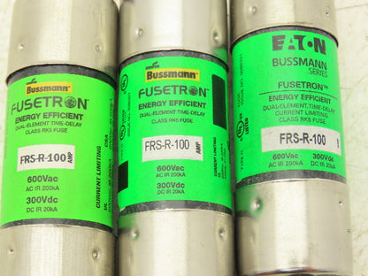 Bussmann FRS-R-100 Fusetron Dual Element Time Delay Fuse 100A 600V Lot of 3