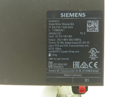 Siemens 6SL3120-1TE23-0AC0 SINAMICS S120 Servo Drive Single Motor 400V 30A
