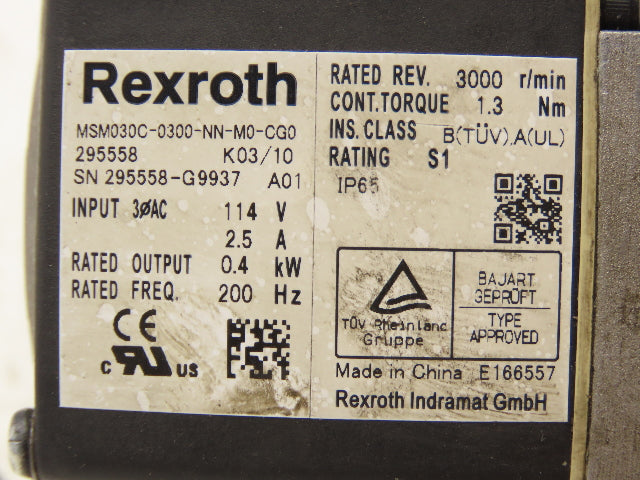 Rexroth Indramat MSM030C-0300-NN-M0-CG0 Servo Motor 114V 3PH 3000 RPM
