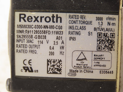 Rexroth Indramat MSM030C-0300-NN-M0-CG0 Servo Motor 114V 3PH 3000RPM -Cut Cables