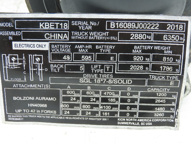 Kion 60894500101 Dual-Wheel Rear Steer Axle Assembly Off Baoli KBET18 Forklift