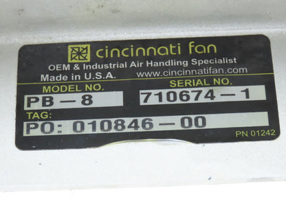 Cincinnati Fan PB-8 Centrifugal Blower 280 CFM .5Hp 3450rpm 230/460V 4" Outlet