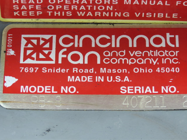 Cincinnati Fan PB-8 Centrifugal Blower .5Hp 1725rpm 230/460V 4" Outlet