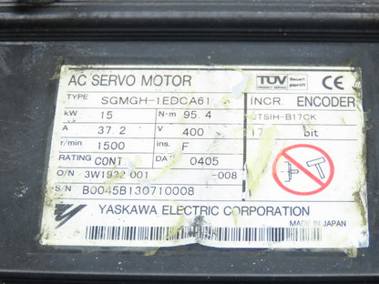 Yaskawa SGMGH-1EDCA61 AC Servo Motor 15kw 1500 RPM 400VAC  Encoder UTSIH-B17CK